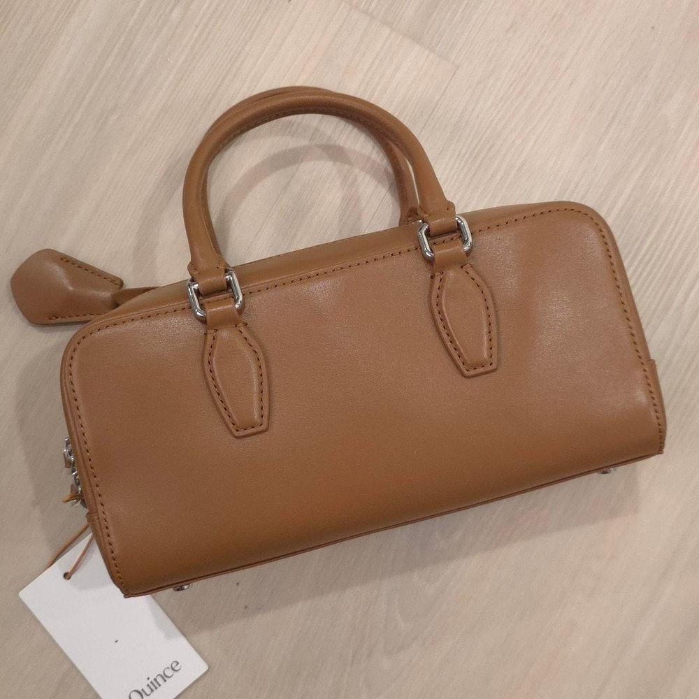 Quince Italian Leather Mini Bowler Crossbody Satchel - Cognac